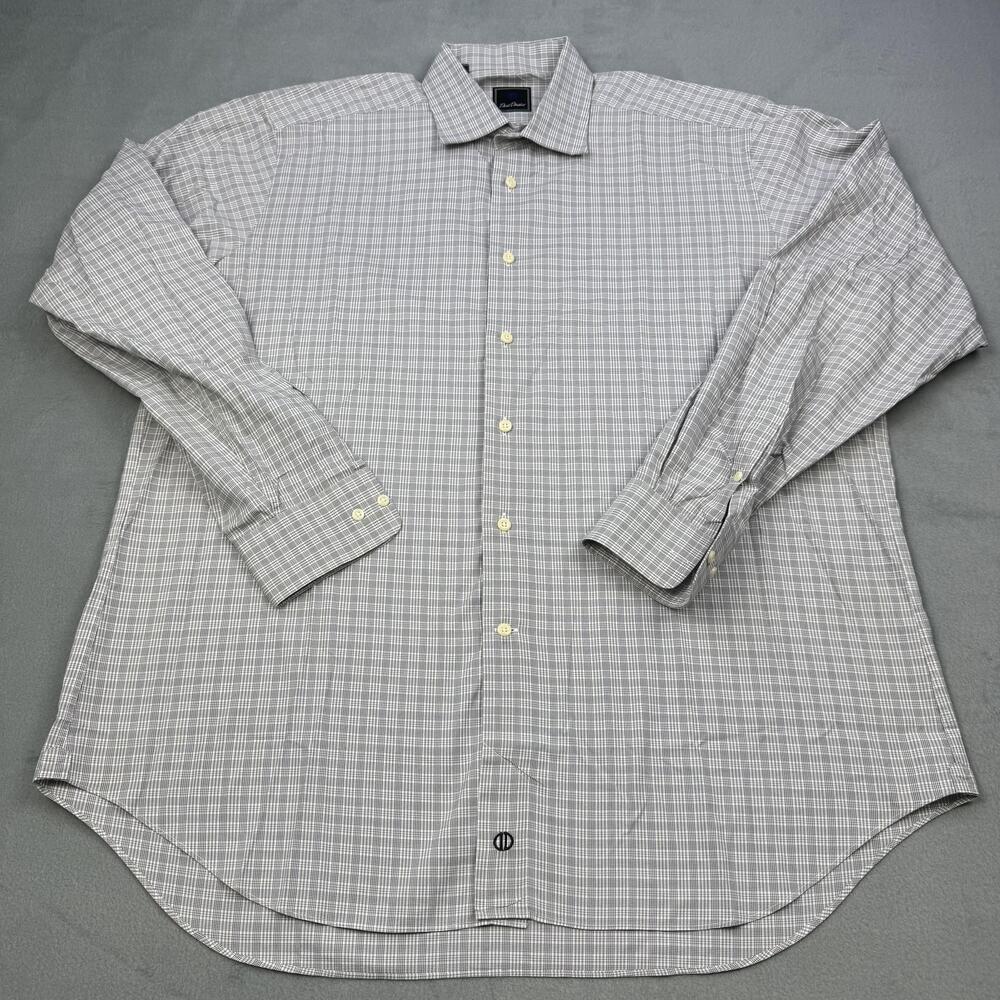 David Donahue Shirt Mens 17.5 36/37 Gray Check 100% Cotton Long Sleeve Dress
